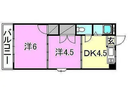 ロイヤル三津(2DK/6階)の間取り写真