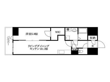 ルミナス勝山東(1LDK/13階)の間取り写真