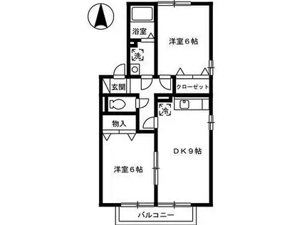 リッツハウスASUKA B棟(2DK/2階)の間取り写真
