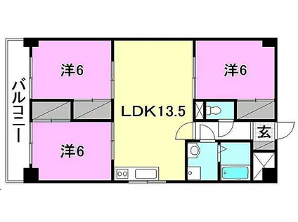 第二にきたつハイツ(3LDK/4階)の間取り写真