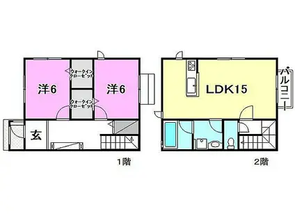 ベルデュール土居田 E棟(2LDK/2階)の間取り写真