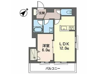 JR山陽本線 加古川駅 徒歩4分 4階建 築2年(1LDK/2階)の間取り写真