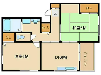 JR山陽本線 東加古川駅 徒歩13分 2階建 築27年(2DK/1階)の間取り写真