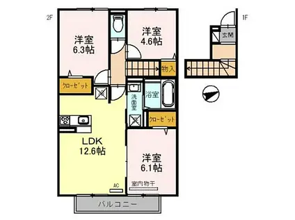 キングス ヒルズ(3LDK/2階)の間取り写真