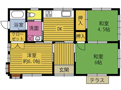 JR日豊本線 鶴崎駅 徒歩28分 1階建 築30年(3DK)の間取り写真