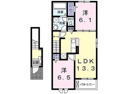 JR阪和線 紀伊駅 徒歩56分 2階建 新築(2LDK/2階)の間取り写真