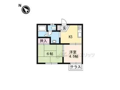 JR東海道・山陽本線 草津駅(滋賀) 徒歩27分 2階建 築34年(2DK/1階)の間取り写真