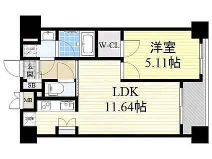 ノルデンハイム江坂(1LDK/9階)の間取り写真