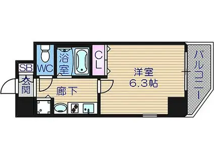 プレサンス心斎橋ザ・スタイル(1K/5階)の間取り写真