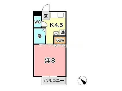 JR山陽本線 新倉敷駅 徒歩37分 2階建 築27年(1DK/1階)の間取り写真