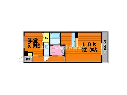 水島臨海鉄道 倉敷市駅 徒歩6分 3階建 築12年(1LDK/2階)の間取り写真