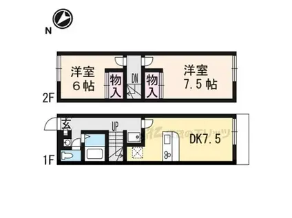 JR東海道・山陽本線 草津駅(滋賀) 徒歩19分 2階建 築23年(2DK/1階)の間取り写真