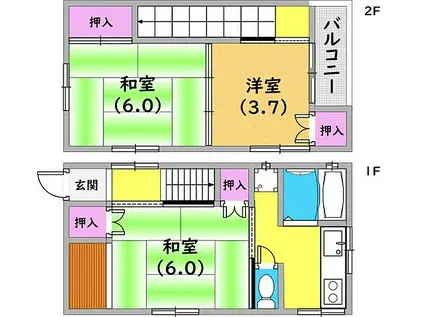 JR山陽本線 新長田駅 徒歩10分 2階建 築29年(3K)の間取り写真