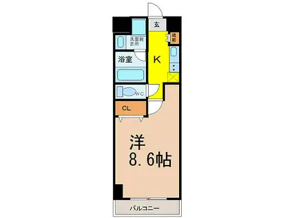 名古屋市営東山線 本郷駅(愛知) 徒歩1分 10階建 築9年(1K/6階)の間取り写真