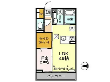 グランノール渚(1LDK/1階)の間取り写真