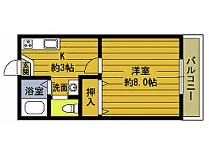 コスモハイツタカオ B(1K/2階)の間取り写真