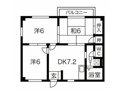 エスポワール田寺(3DK/2階)の間取り写真
