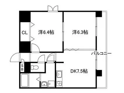 三共ヒルズ(2DK/6階)の間取り写真