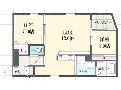 コティ姫路(2LDK/3階)の間取り写真