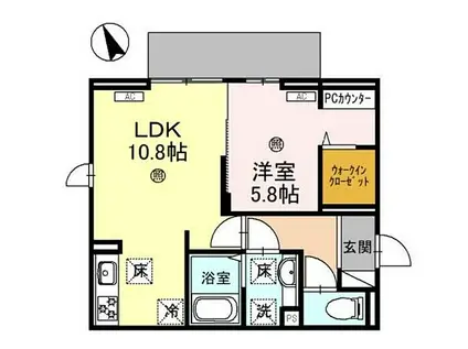 D-PLACE駅南大路(1LDK/1階)の間取り写真