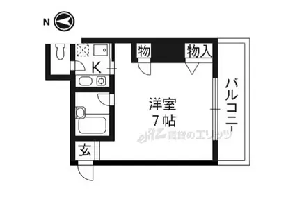 JR山陰本線 花園駅(京都) 徒歩1分 7階建 築29年(1K/6階)の間取り写真