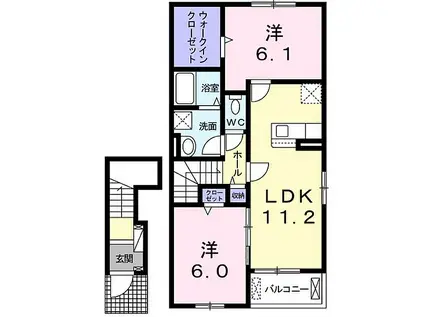 JR芸備線 中深川駅 徒歩4分 2階建 築4年(2LDK/2階)の間取り写真