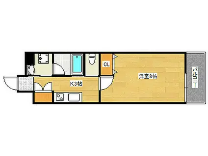 広島電鉄2系統 猿猴橋町駅 徒歩5分 8階建 築3年(1K/7階)の間取り写真