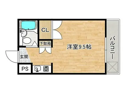 JR山陽本線 五日市駅 徒歩15分 4階建 築36年(ワンルーム/3階)の間取り写真