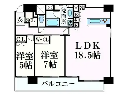 JR山陽本線 姫路駅 徒歩4分 15階建 築6年(2LDK/7階)の間取り写真