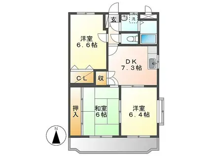 井原鉄道 川辺宿駅 徒歩10分 3階建 築14年(3DK/1階)の間取り写真