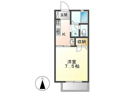 JR山陽本線 倉敷駅 徒歩11分 2階建 築28年(1K/1階)の間取り写真