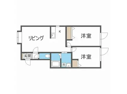 札幌市営南北線 真駒内駅 徒歩52分 2階建 築21年(2LDK/1階)の間取り写真