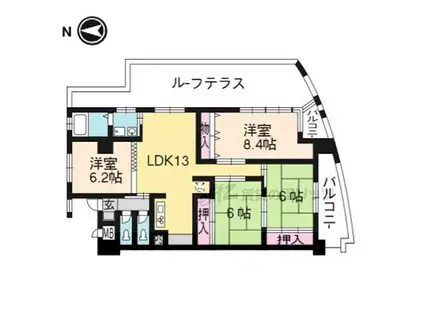 JR東海道・山陽本線 瀬田駅(滋賀) 徒歩23分 7階建 築28年(4LDK/7階)の間取り写真