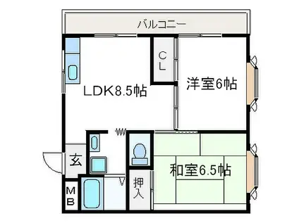 大塚チェリーハイツ12(2DK/3階)の間取り写真