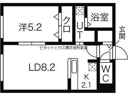 札幌市営南北線 中の島駅 徒歩5分 5階建 築12年(1LDK/4階)の間取り写真