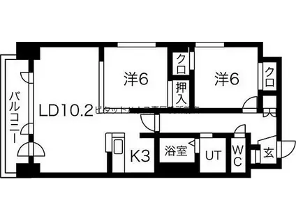 JR学園都市線 新琴似駅 徒歩4分 8階建 築17年(2LDK/6階)の間取り写真