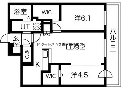 札幌市営南北線 北１２条駅 徒歩3分 8階建 築1年(2LDK/8階)の間取り写真
