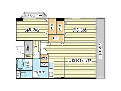 外堀川マンション(2LDK/2階)の間取り写真