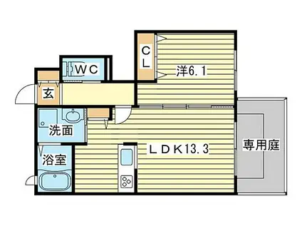 リトルフォレスト田寺(1LDK/1階)の間取り写真
