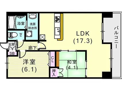 レジディア三宮東(2LDK/11階)の間取り写真