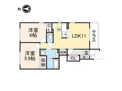 JR舞鶴線 東舞鶴駅 徒歩34分 2階建 築14年(2DK/1階)の間取り写真