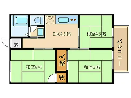 JR山陽本線 魚住駅 徒歩39分 2階建 築36年(3DK/2階)の間取り写真