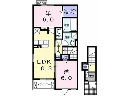 JR山陽本線 網干駅 徒歩20分 2階建 築1年(2LDK/2階)の間取り写真