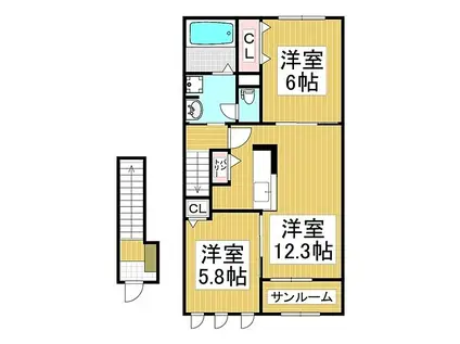 JR中央本線 上諏訪駅 徒歩43分 2階建 築5年(2LDK/2階)の間取り写真