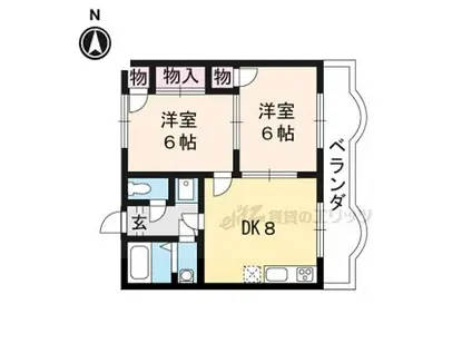 京阪宇治線 三室戸駅 徒歩4分 3階建 築37年(2DK/3階)の間取り写真