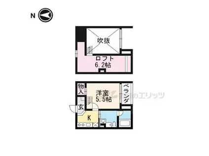 京都地下鉄東西線 東野駅(京都) 徒歩11分 2階建 築8年(1K/2階)の間取り写真