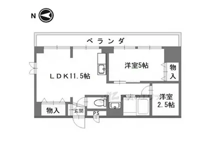 JR東海道・山陽本線 長岡京駅 徒歩8分 4階建 築41年(2LDK/2階)の間取り写真