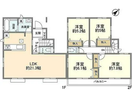 JR中央線 高尾駅(東京) バス乗車時間：18分 川原宿大橋バス停で下車 徒歩8分 2階建 築1年(4LDK)の間取り写真