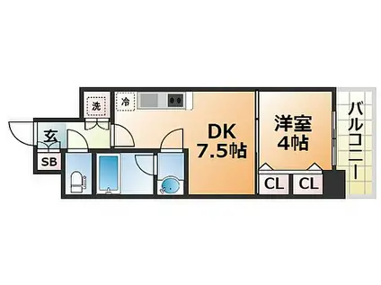 プレジオ神戸ウエスト(1DK/3階)の間取り写真
