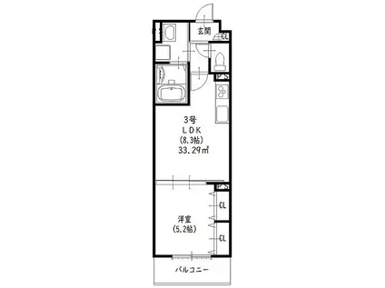 クリエオーレ南新町(1LDK/3階)の間取り写真